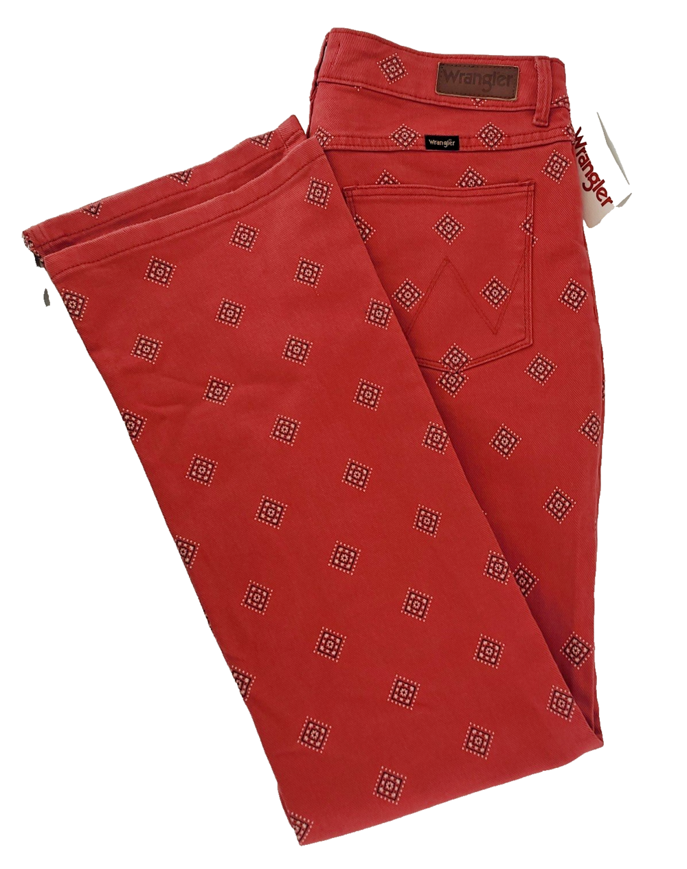 Wrangler High Rise Bold Boot Jeans Womens 12x30 Red Diamond Print Flare NWT